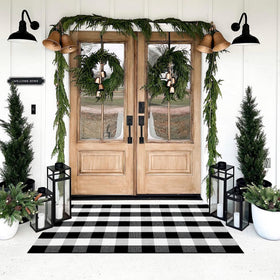 SEEKSEE buffalo plaid outdoor rug 3x5 on a porch adds year-round style.