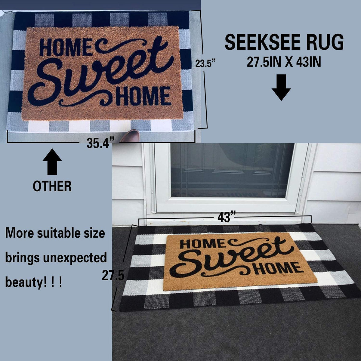 SEEKSEE buffalo plaid mat versatile for entryways and living spaces.