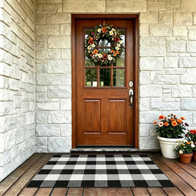 SEEKSEE layering rug for porch shows thin profile for defined entryways.