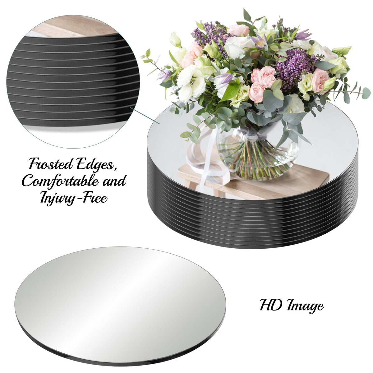 Seelenruhe 10-inch round centerpiece mirror side edge with beveled safety