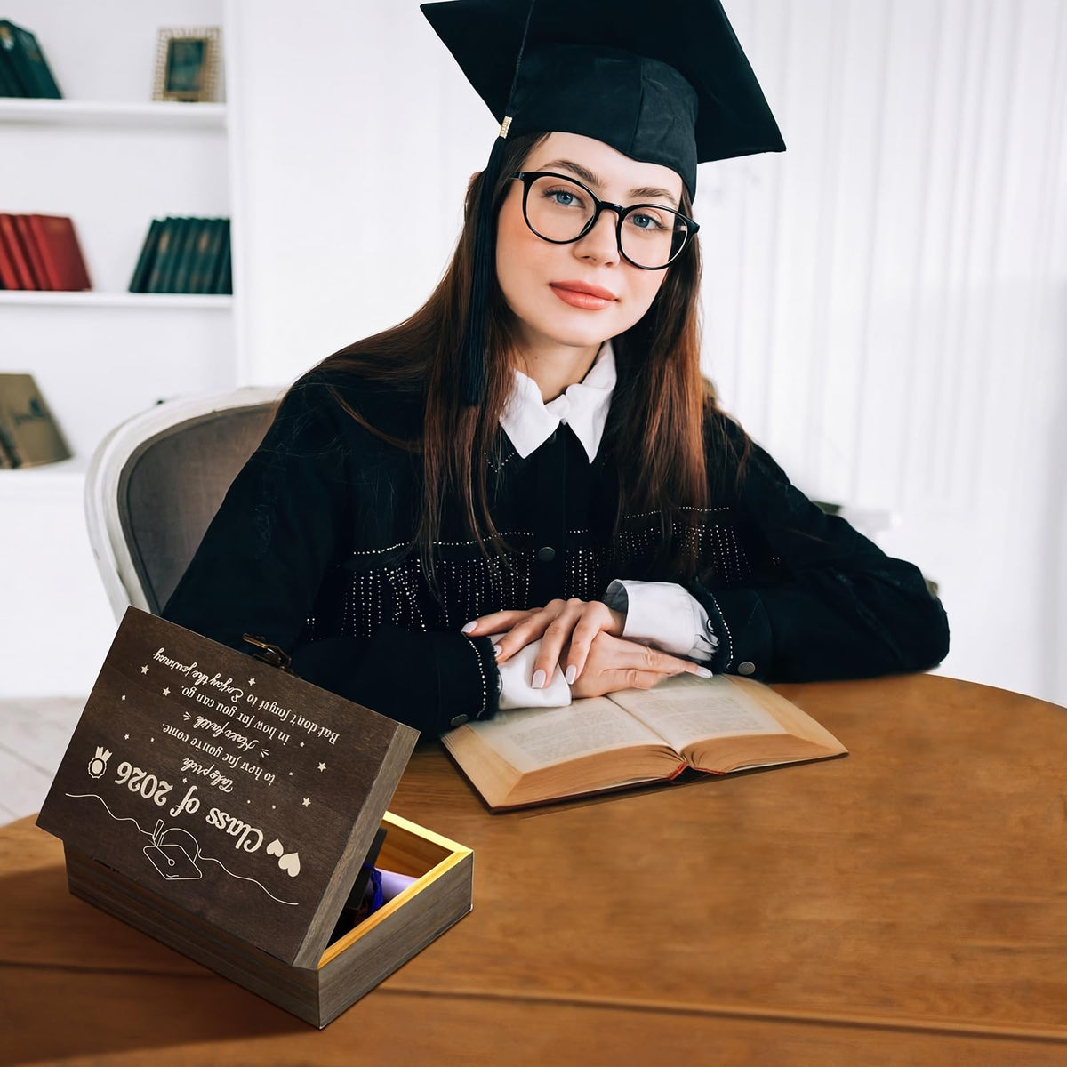 Seeloowy graduation box used as party décor and keepsake centerpiece