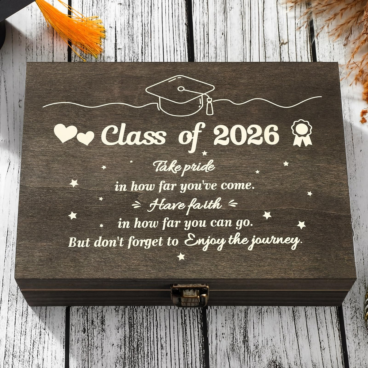 Seeloowy graduation memory box showing 8.5x6x3 inch size for safe keepsake storage