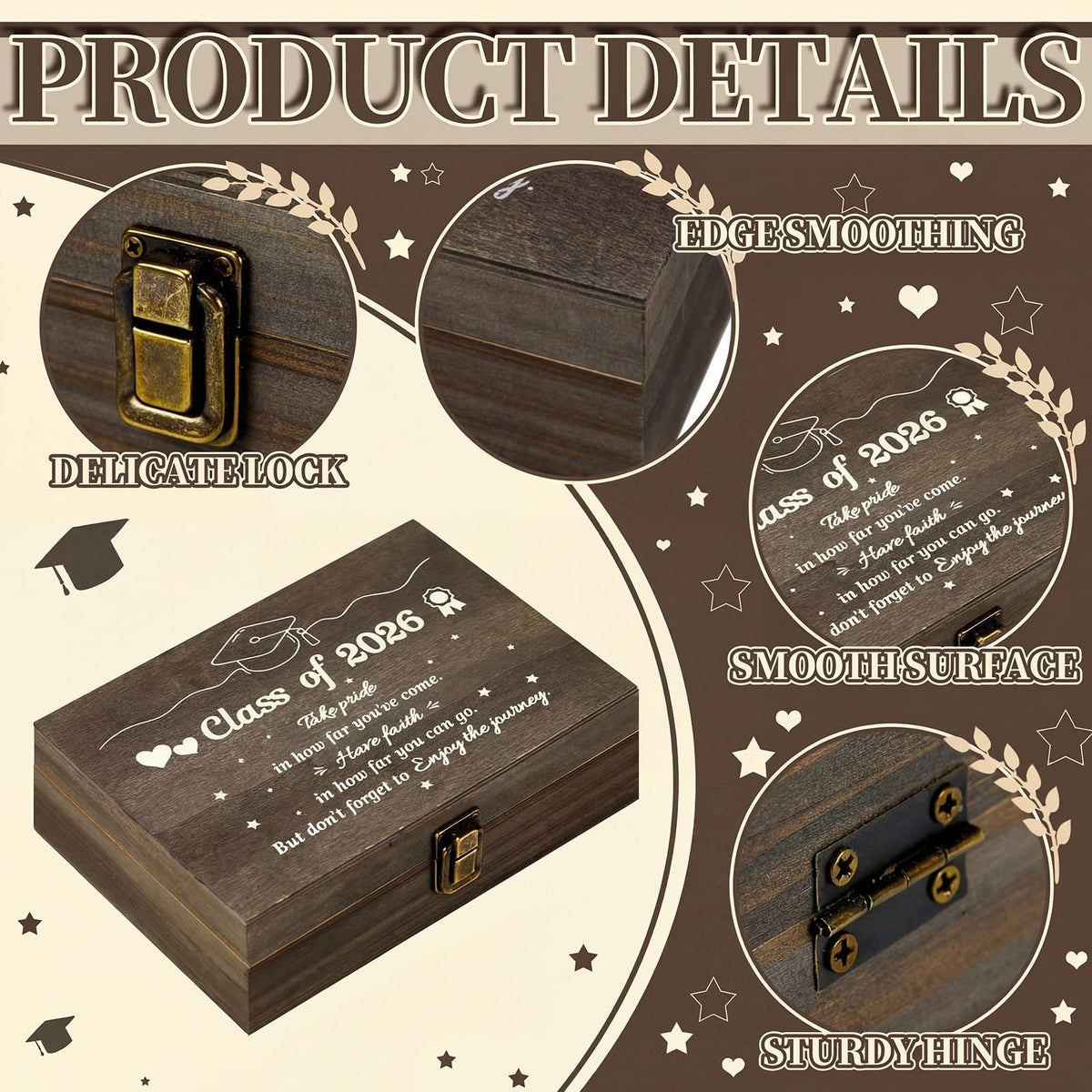 Seeloowy graduation memory box with hinged lid for easy access