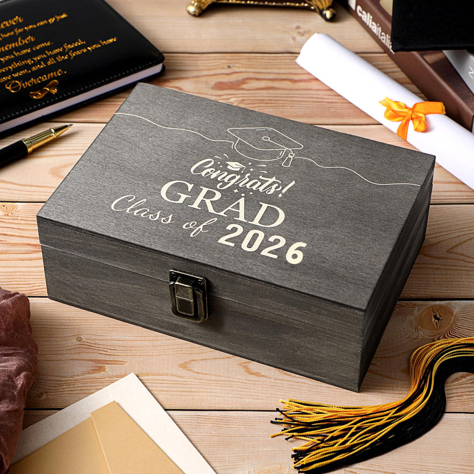 Seeloowy Graduation Memory Keepsake Box front view in black, ideal for storing graduation memories.
