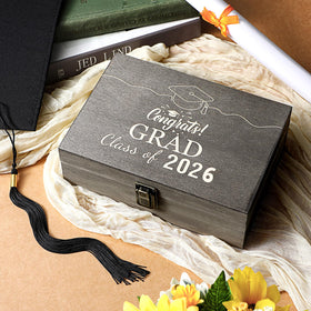 Seeloowy Graduation Memory Keepsake Box wood-grain-detail emphasizes sturdy construction.
