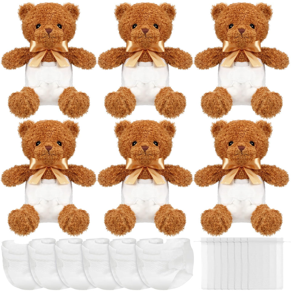 Seenelling bear blindfold diaper change in action, a fun baby shower game