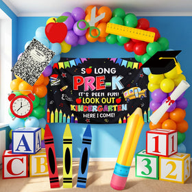 Seenelling preschool grad backdrop banner creates a colorful photo backdrop for celebration