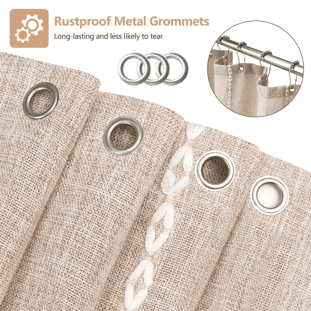 Seenus 72x72 inch curtain fits standard tubs with reinforced grommets
