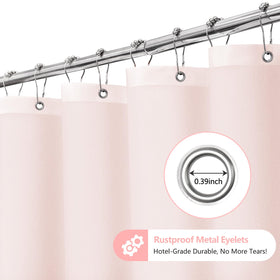 Seenus Baby Pink Ruffle Shower Curtain fits standard 72x72 baths and stalls.