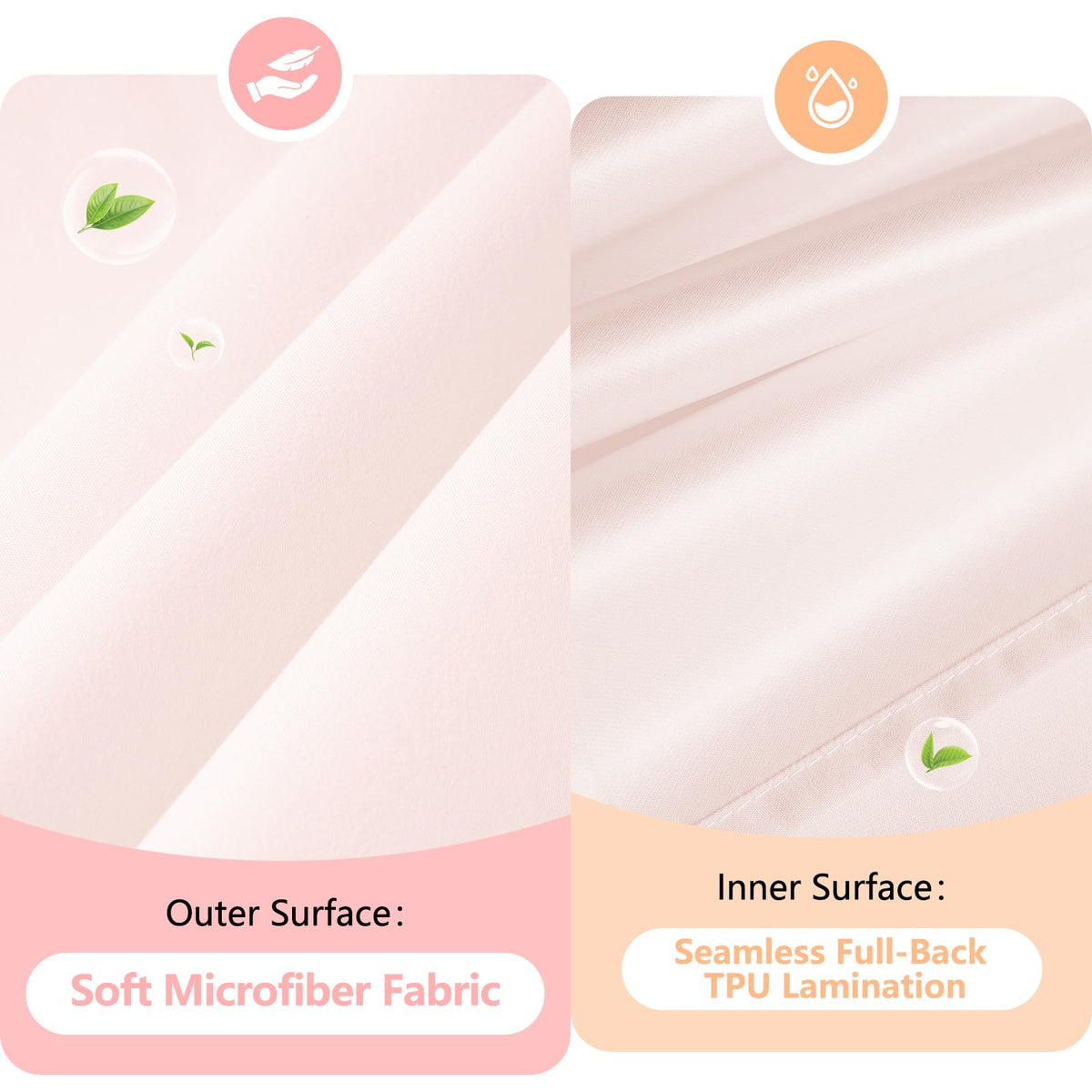 Seenus Baby Pink Ruffle Shower Curtain back uses TPU for 100% waterproof protection.