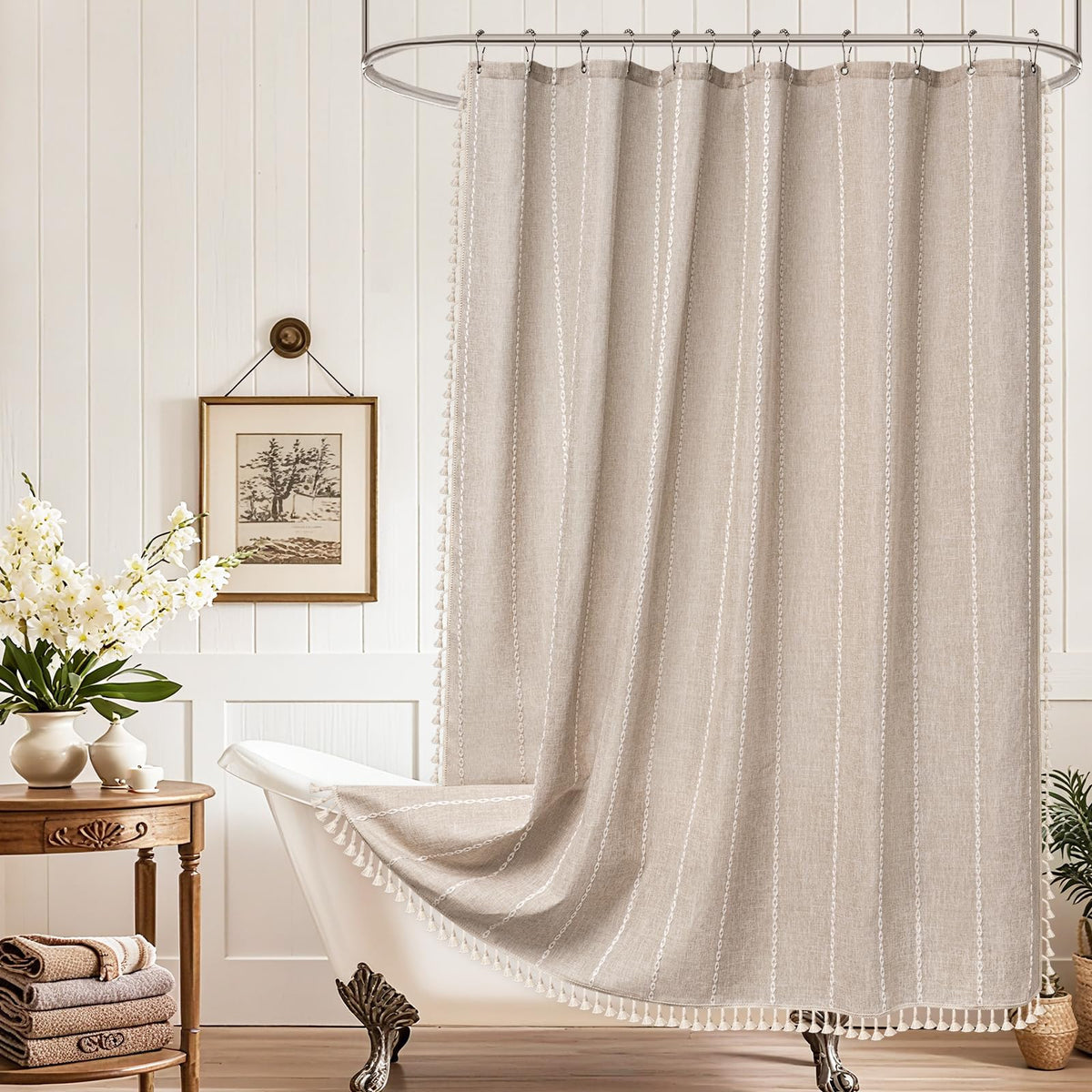 Seenus boho farmhouse style curtain enhances rustic bathroom decor