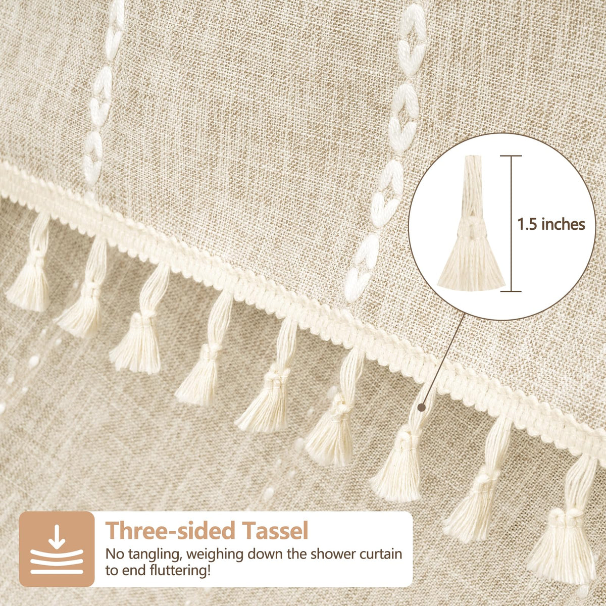 Seenus three-sided tassels provide weight and elegant movement