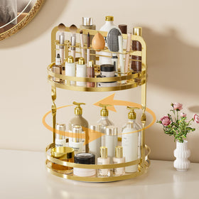 SEENWUUN 360° rotating makeup organizer exposing cosmetics from all angles for quick access.