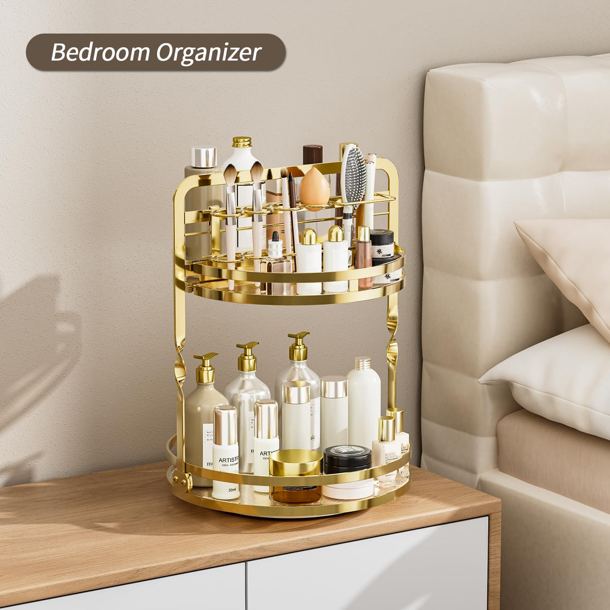 SEENWUUN bathroom countertop organizer on a busy vanity.