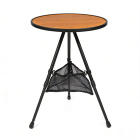 Sefulei round brown folding table, ideal for couch-side snacks.