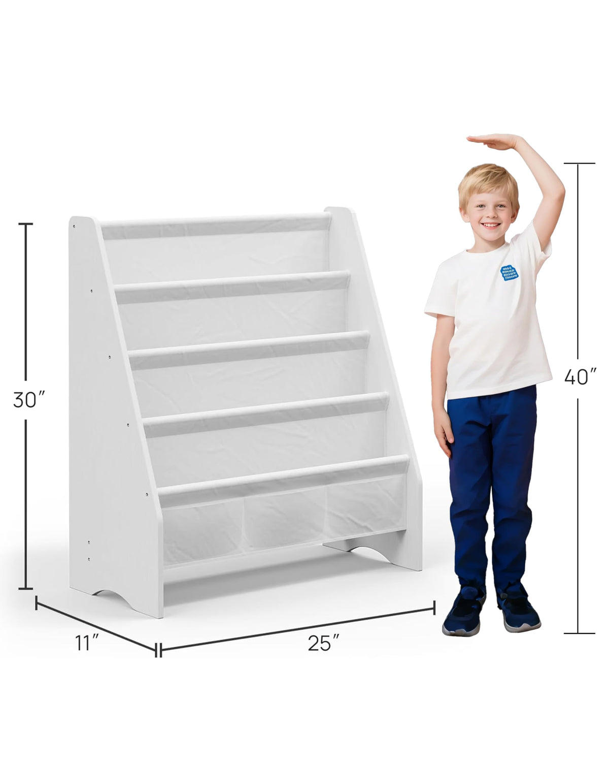 SEIRIONE oxford fabric detail bookshelf offers a sturdy, odor-free surface for daily kid storage.