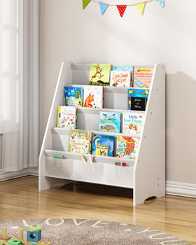 SEIRIONE sturdy kids bookshelf 4-tier keeps books organized and reachable for toddlers, promoting independent reading.