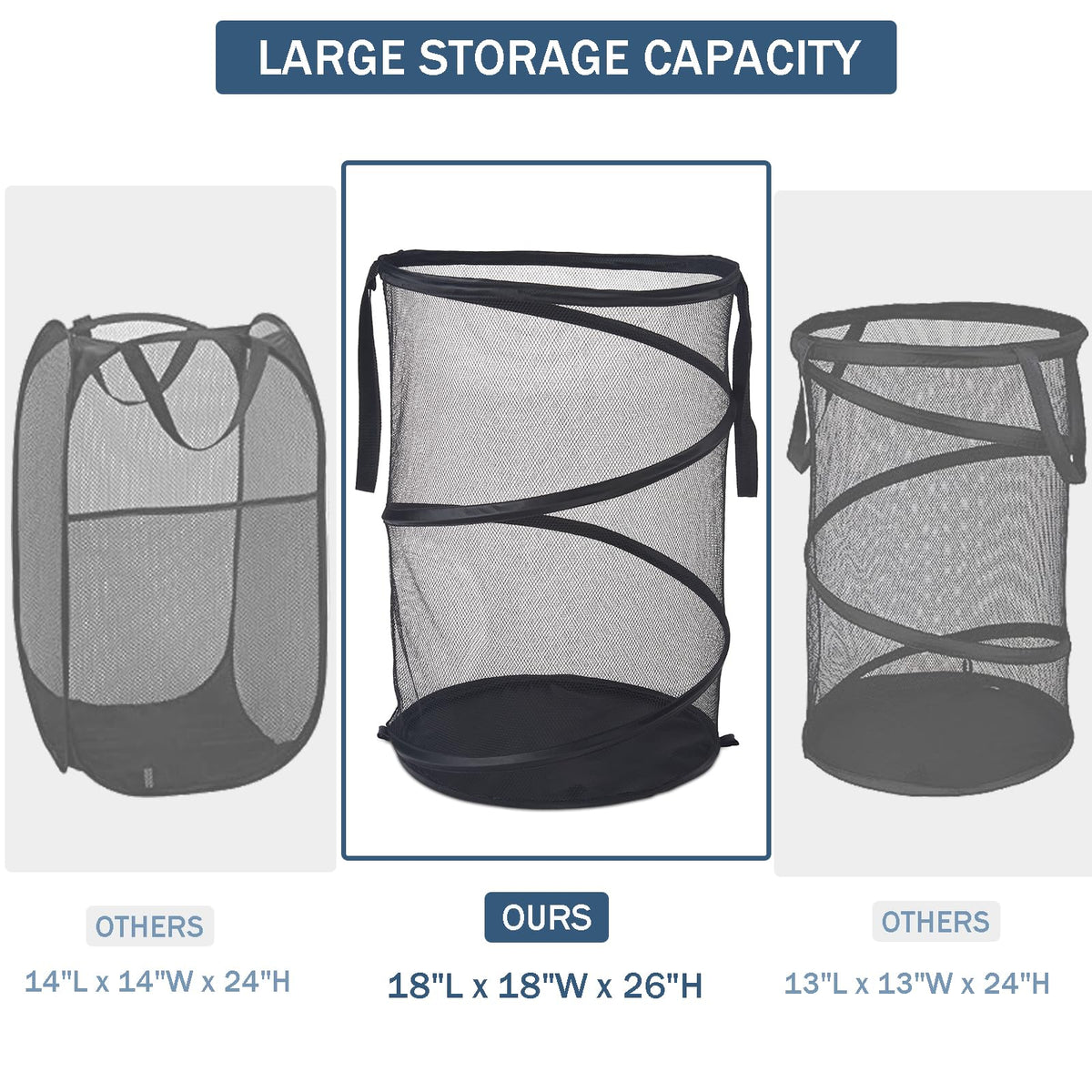 Seiritex mesh popup laundry hamper collapsed flat, saving space when not in use.