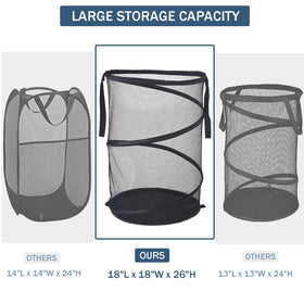 Seiritex mesh popup laundry hamper collapsed flat, saving space when not in use.