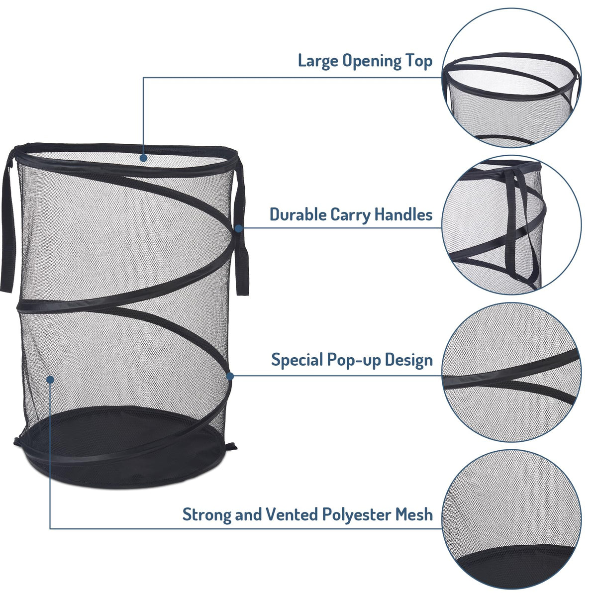 Seiritex mesh popup laundry hamper with handles for easy transport.