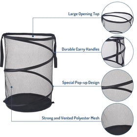 Seiritex mesh popup laundry hamper with handles for easy transport.