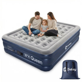 Sekey Queen air mattress with built-in pump for quick setup and quiet operation.
