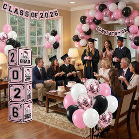 SEL pink black gold decor setup enhances an elegant party ambiance
