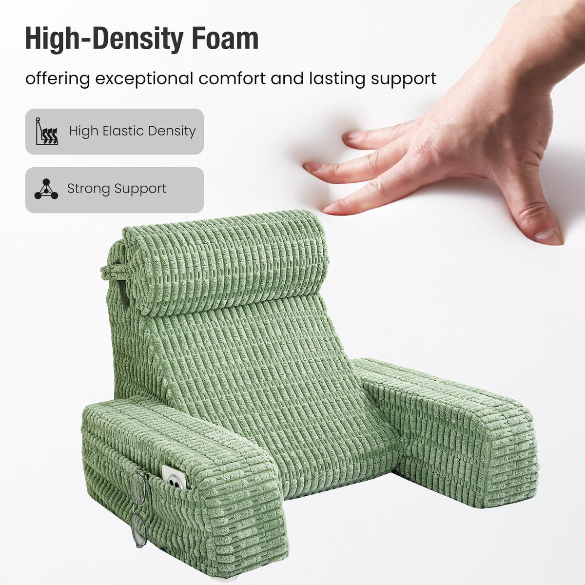 Sage green Selectico pillow suited for bed reading and lounging