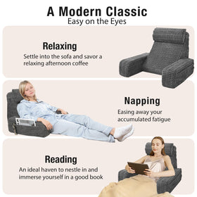 Selectico gray reading pillow complements modern decor and elevates bedside comfort.