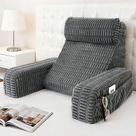 Selectico 19-inch reading pillow with angled backrest provides ergonomic lumbar support for bed reading.