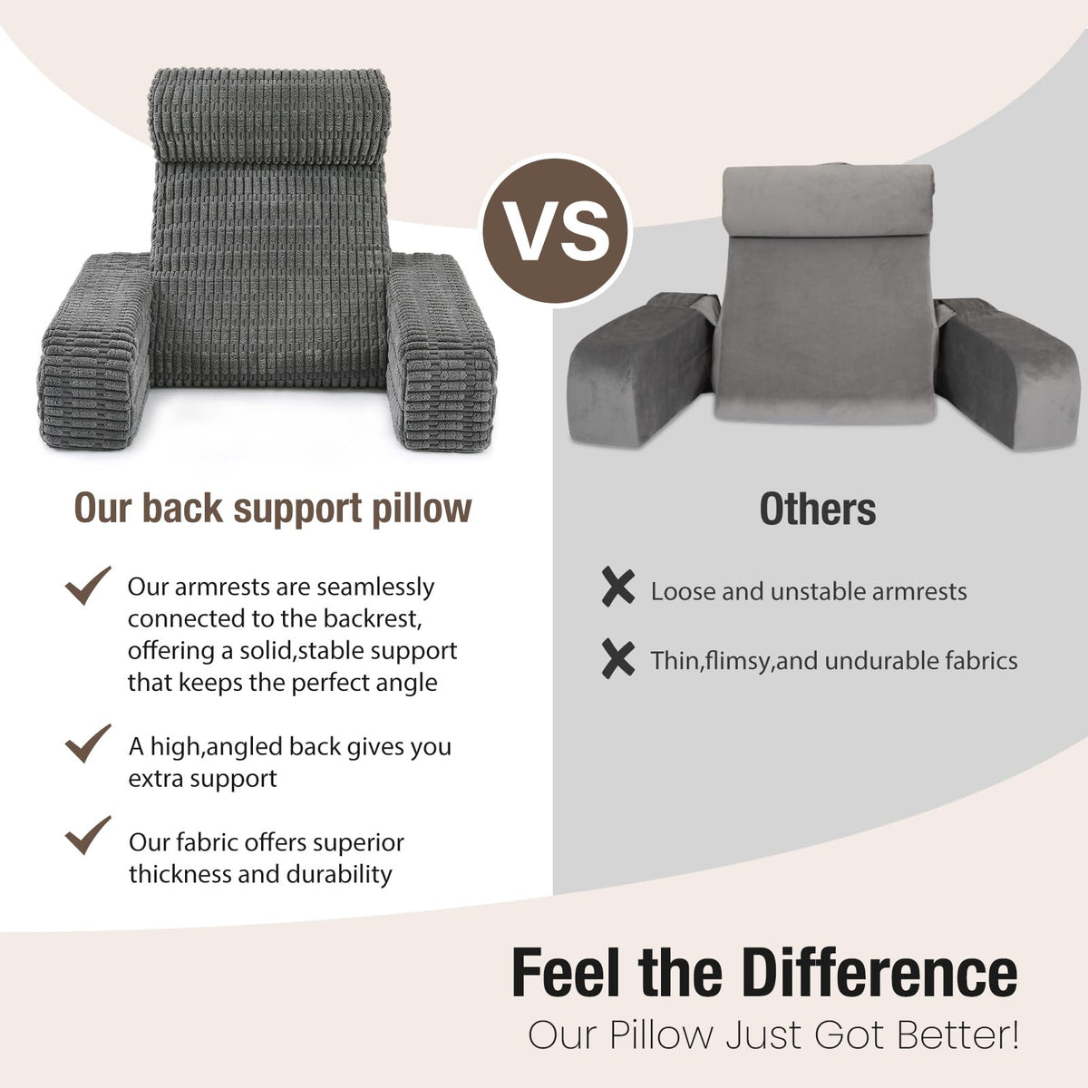 Selectico reading pillow with built-in arms stays stable for hands-free lounging in bed.