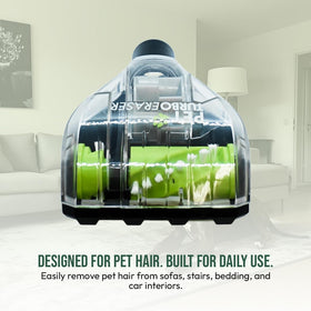 Durable Selgo tool provides long-term pet hair control on furniture.