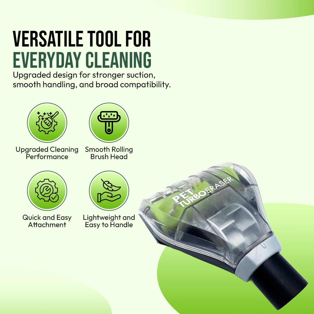 Selgo turbo brush head deep-cleans carpets with rotating bristles.