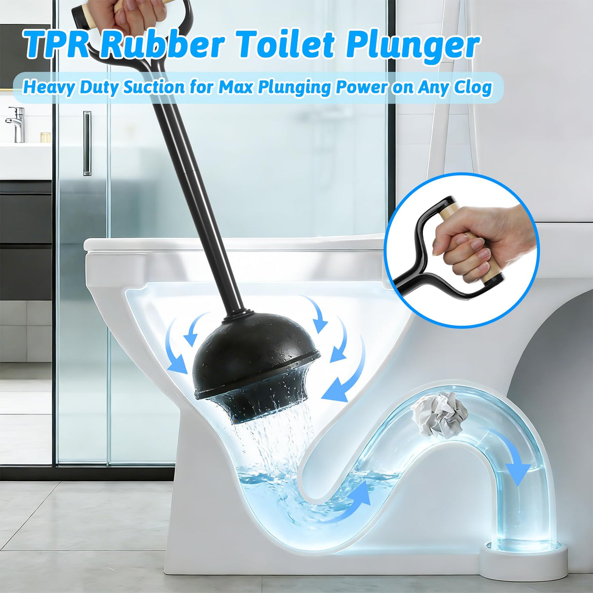 Sellemer strong-suction plunger delivers powerful unclogging for stubborn blockages.