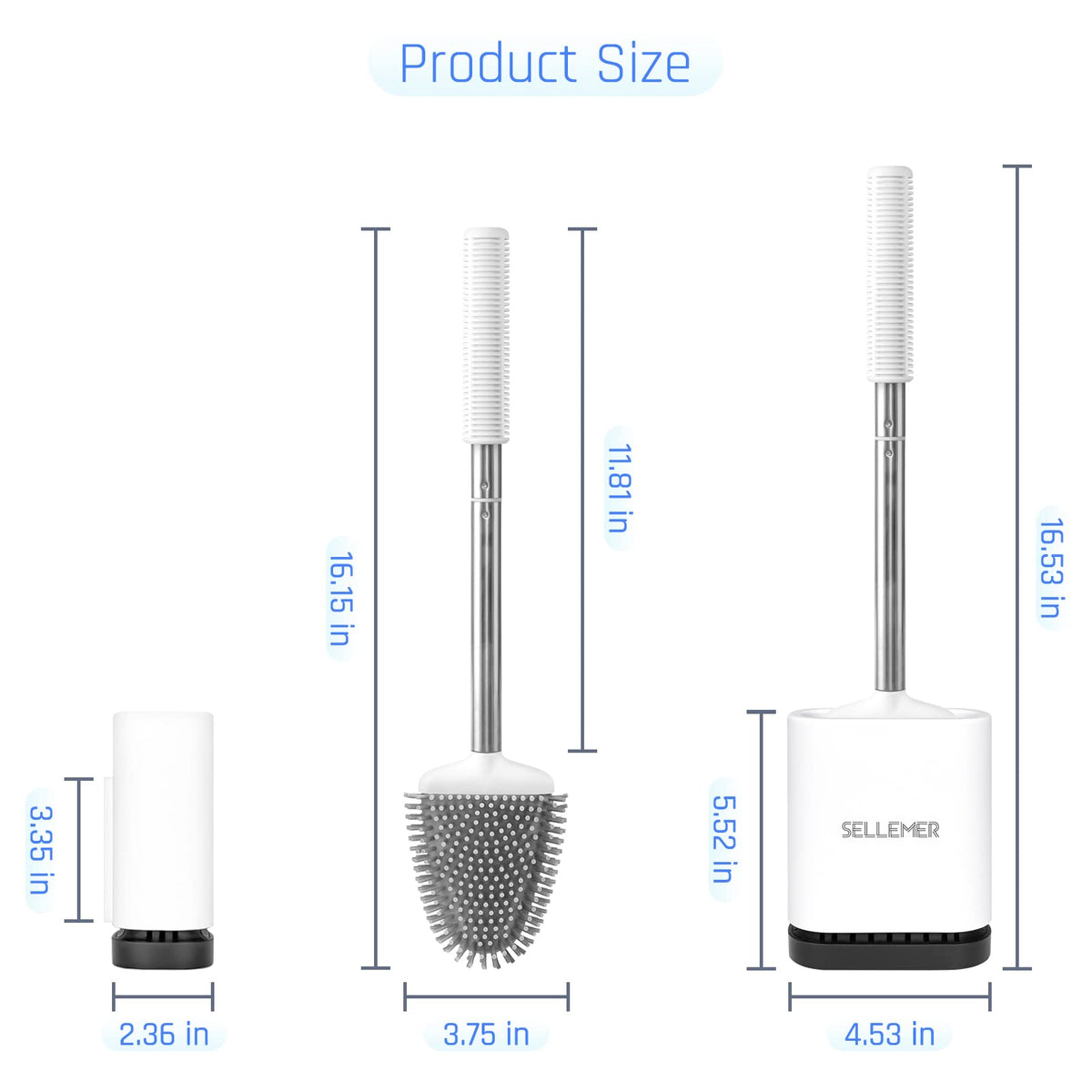 Three-pack white Sellemer toilet brush set for bathrooms