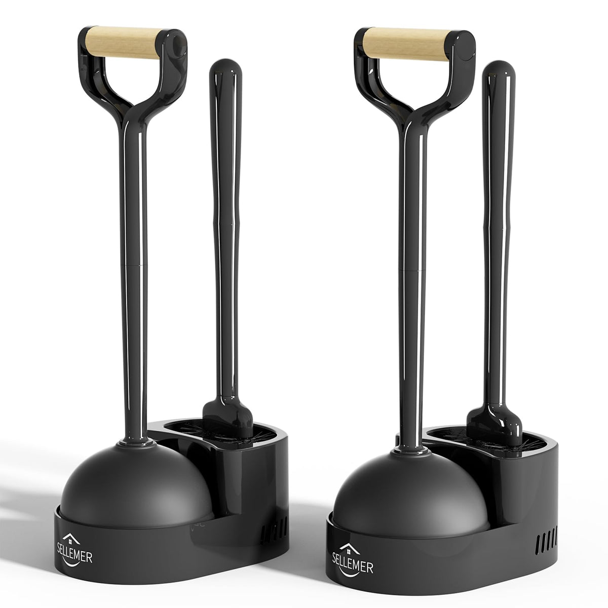 Sellemer 2-in-1 set with curved-head brush for deep cleaning under the toilet rim.