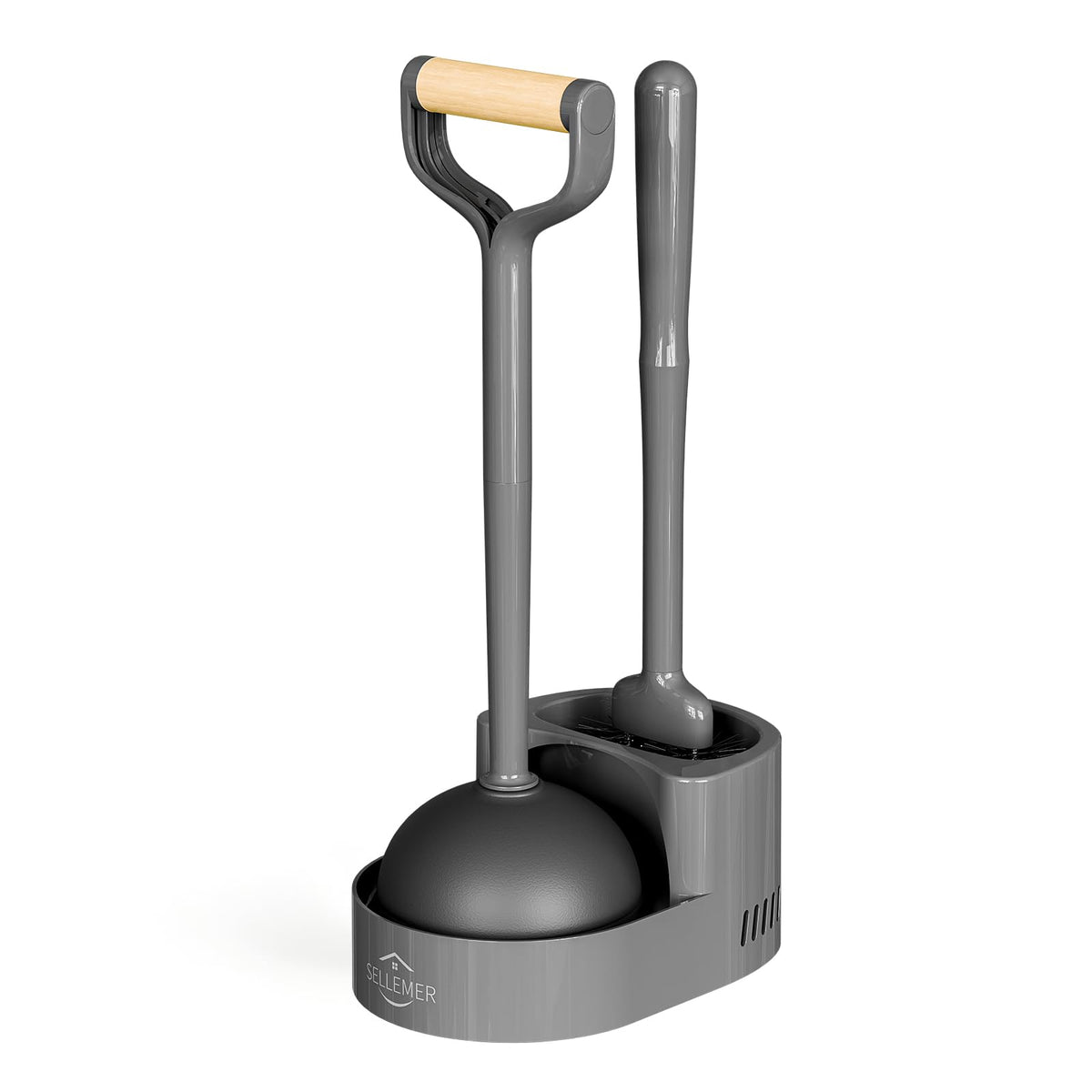 Sellemer toilet brush plunger set in grey for compact bathroom organization