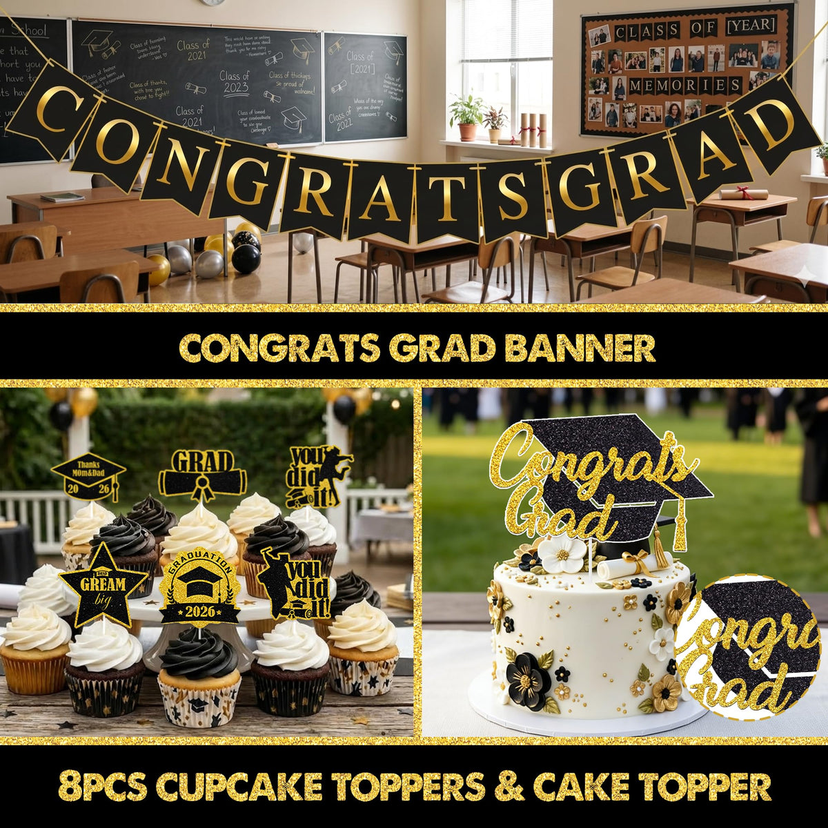 Selonica 'CONGRATS GRAD' banner ties the celebration together