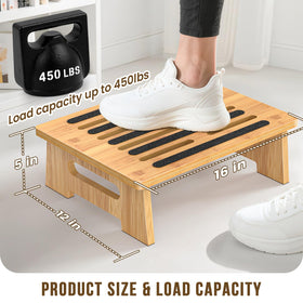 SeLucky bamboo step stool with a non-slip surface for confident kitchen tasks.