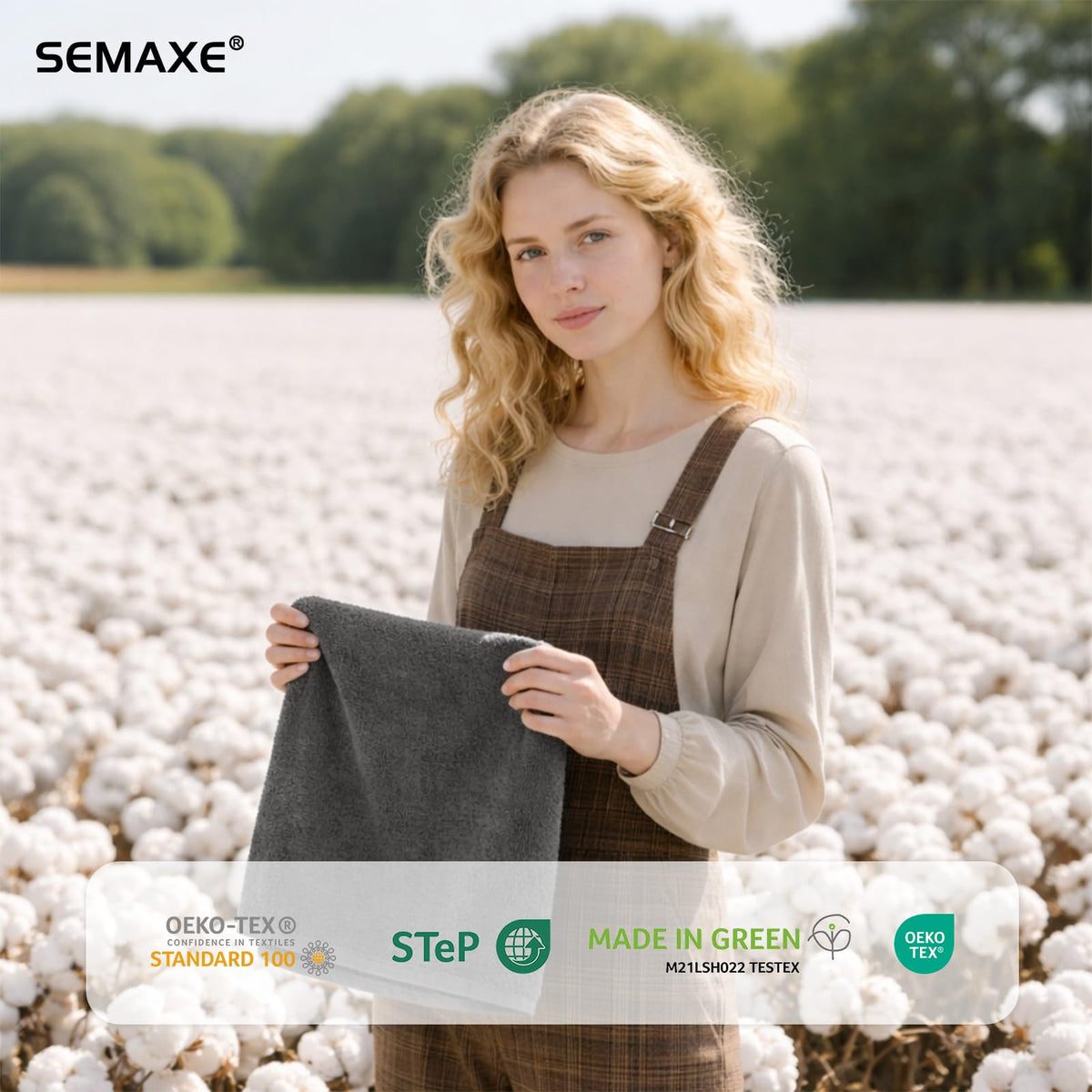 SEMAXE cotton loops enhance absorption for a comfortable towel-drying experience.