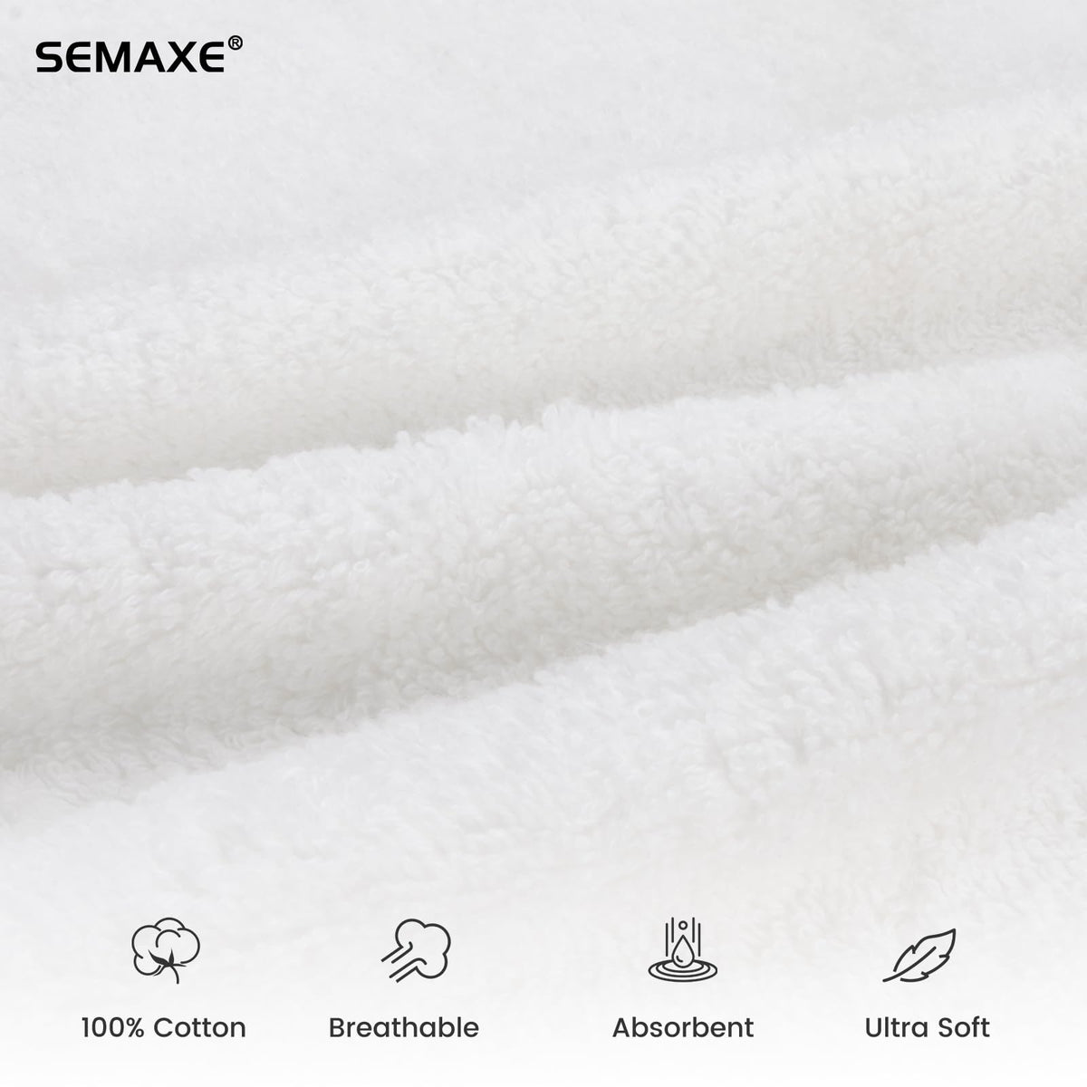 SEMAXE white towels hanging loop feature promotes air circulation and quick drying between uses