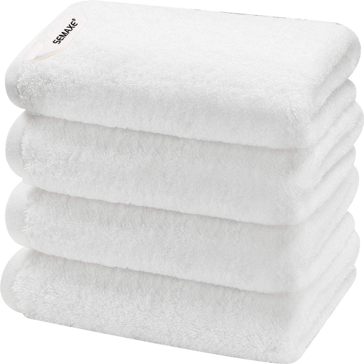 SEMAXE white towels 4-pack packaging shows clean, gift-ready presentation and freshness