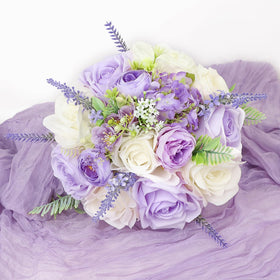 SEMONONIA Ivory rose bouquet adds elegant bridesmaid styling for the ceremony.