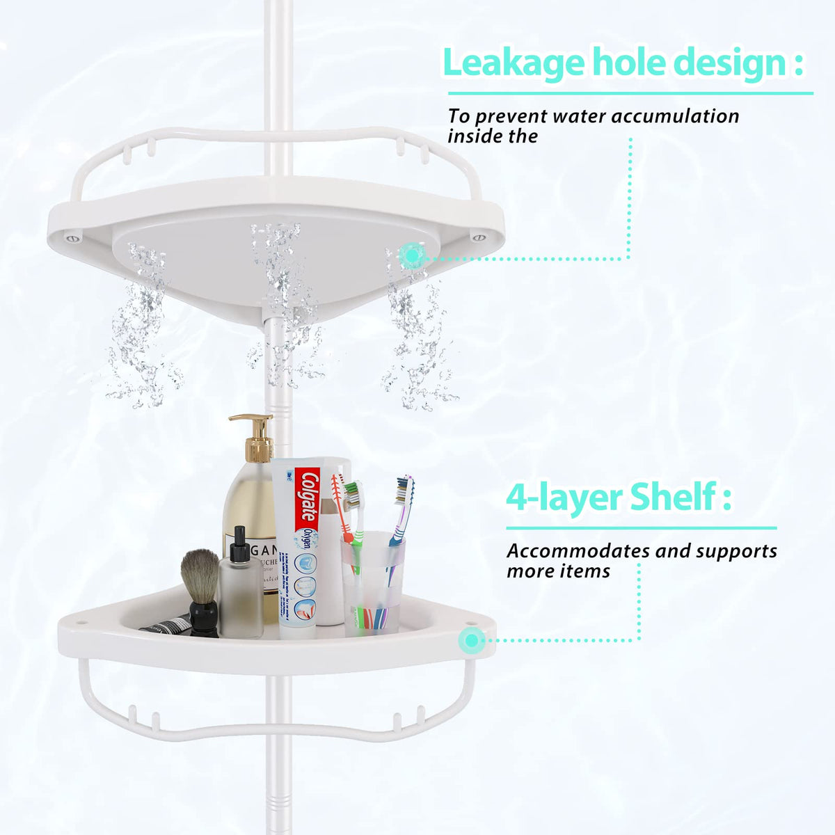 Sempicad tension pole sturdy durable design supports heavy toiletries.
