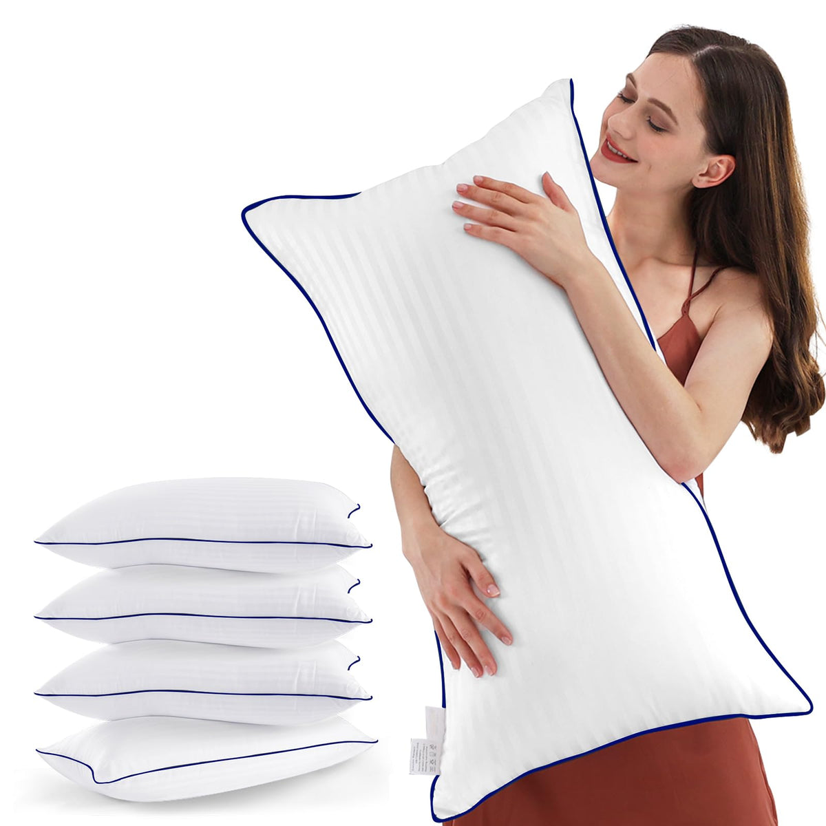 SEMZSOM bed pillows king set of four, unboxed and expanding for plush comfort.