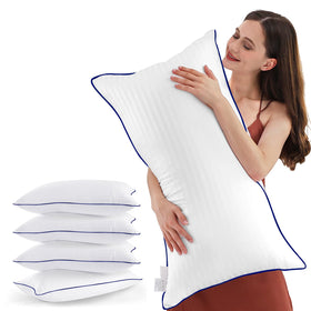 SEMZSOM bed pillows king set of four, unboxed and expanding for plush comfort.