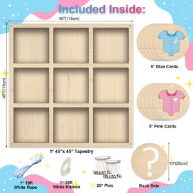 Senfaro gender reveal cards with pink and blue icons for playful guessing