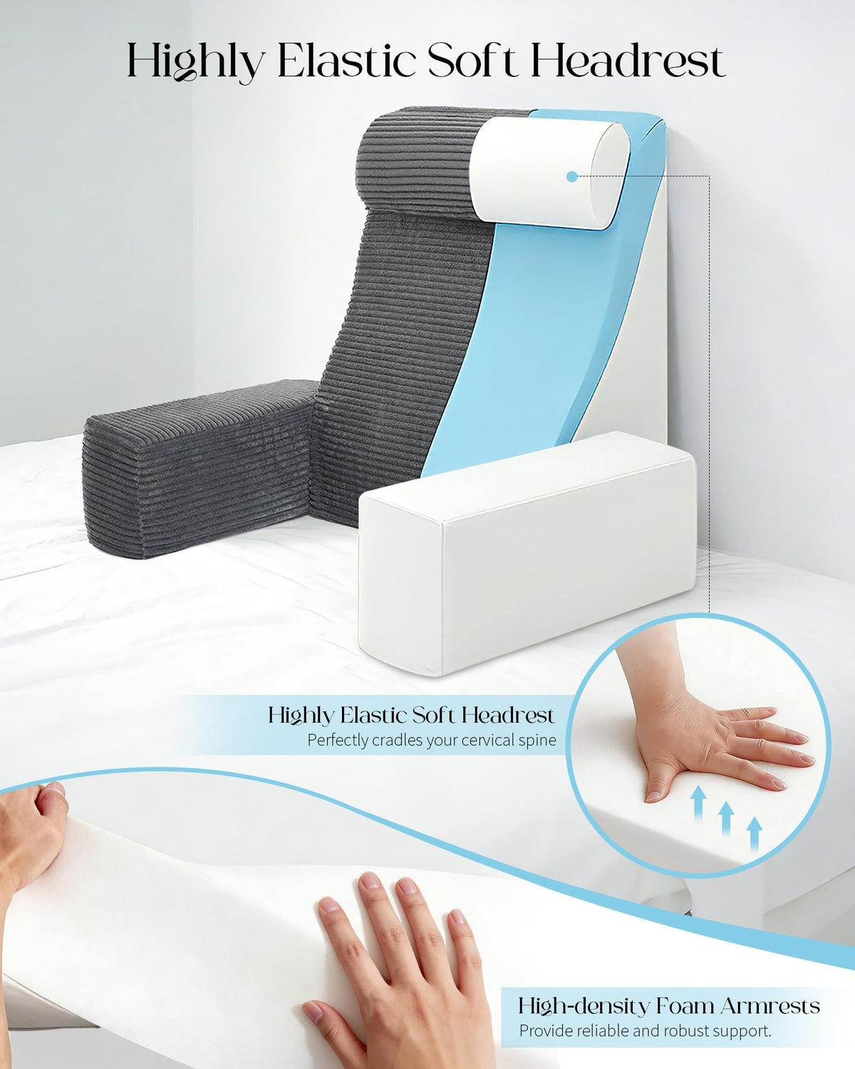 Seniny bed rest pillow armrests with pockets for essentials