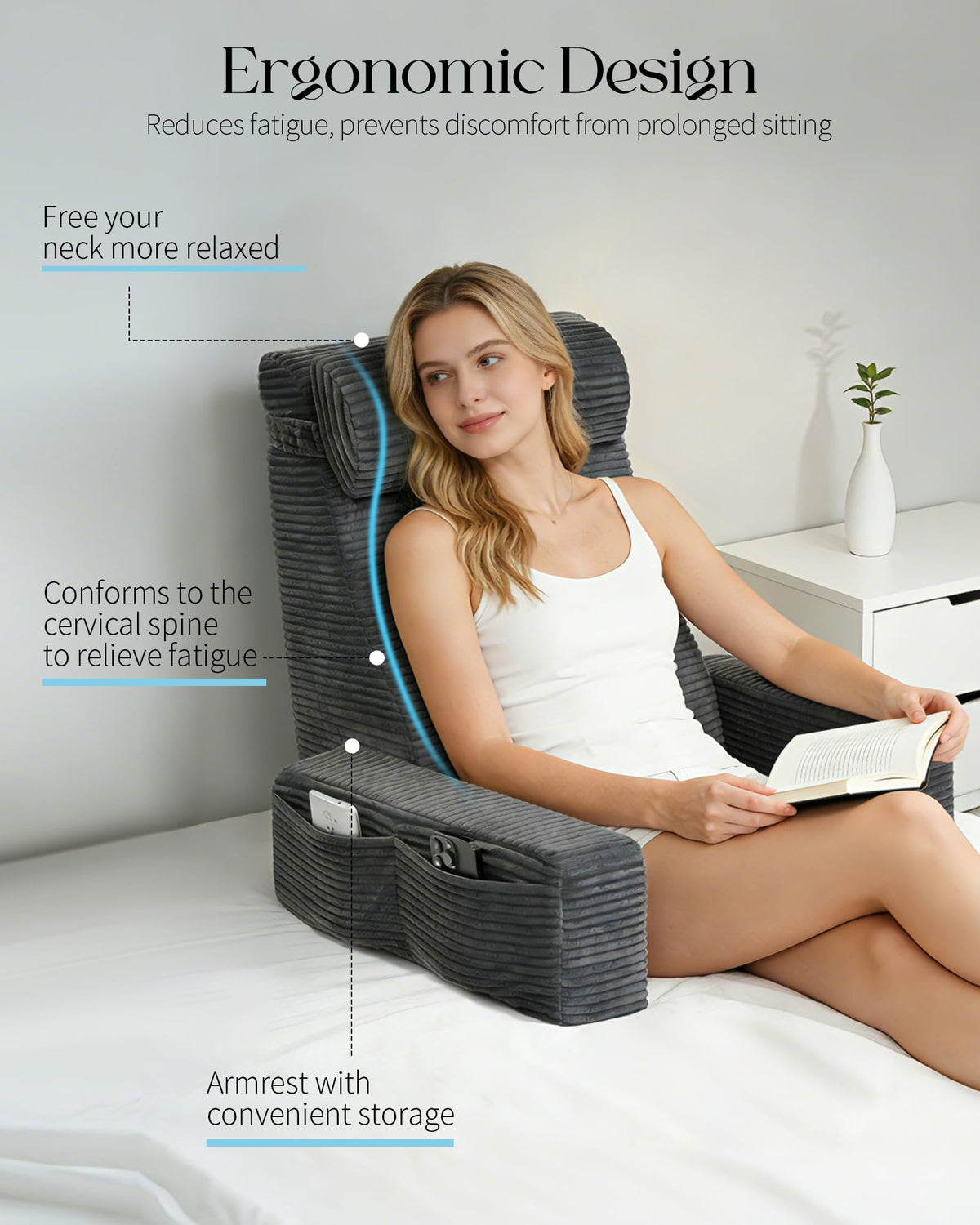 Seniny multiuse-reading-pillow suits dorms, couches, and beds for versatile lounging.