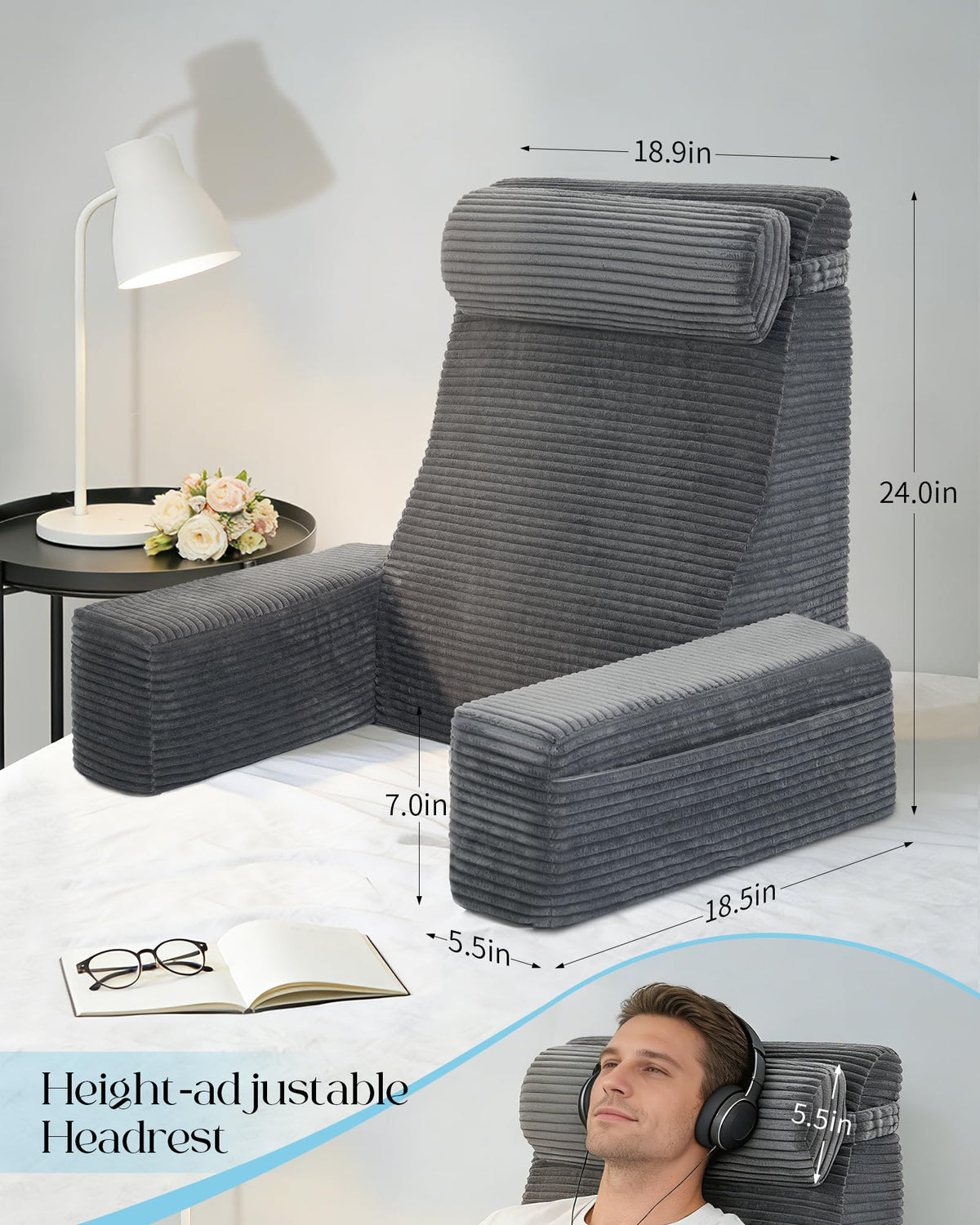 Seniny Reading Pillow headrest demonstrates adjustable neck support